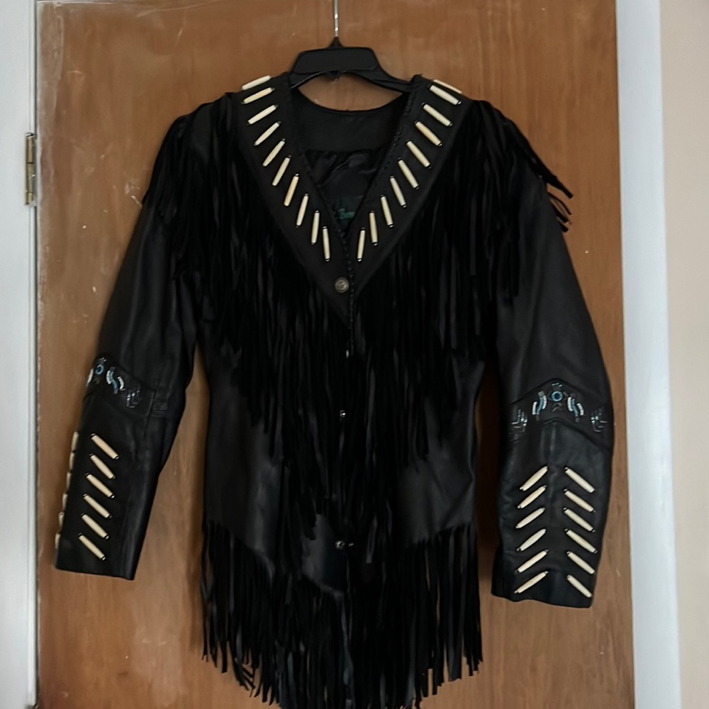 A.M Bernardo Black Fringe leather motorcycle jacket
